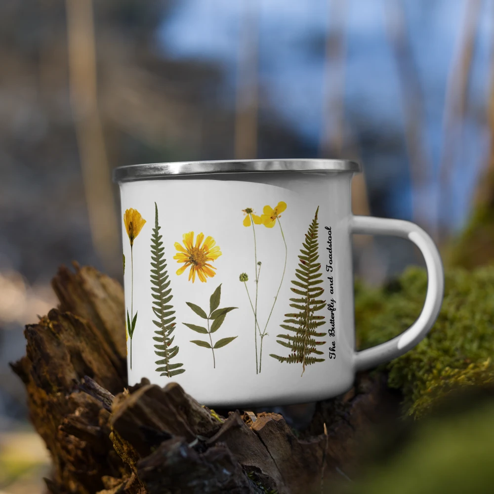 Butterfly & Toadstool Pressed Fern Enamel Camp Mug 1 Butterfly & Toadstool Pressed Fern Enamel Camp Mug